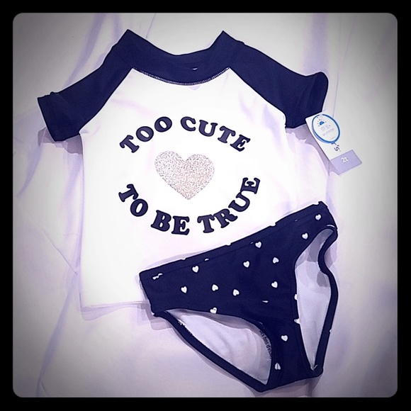 Carter's Girl's Baby Size 6 Months Swimsuit Rashguard Black White Bathing Suit - Picture 1 of 7
